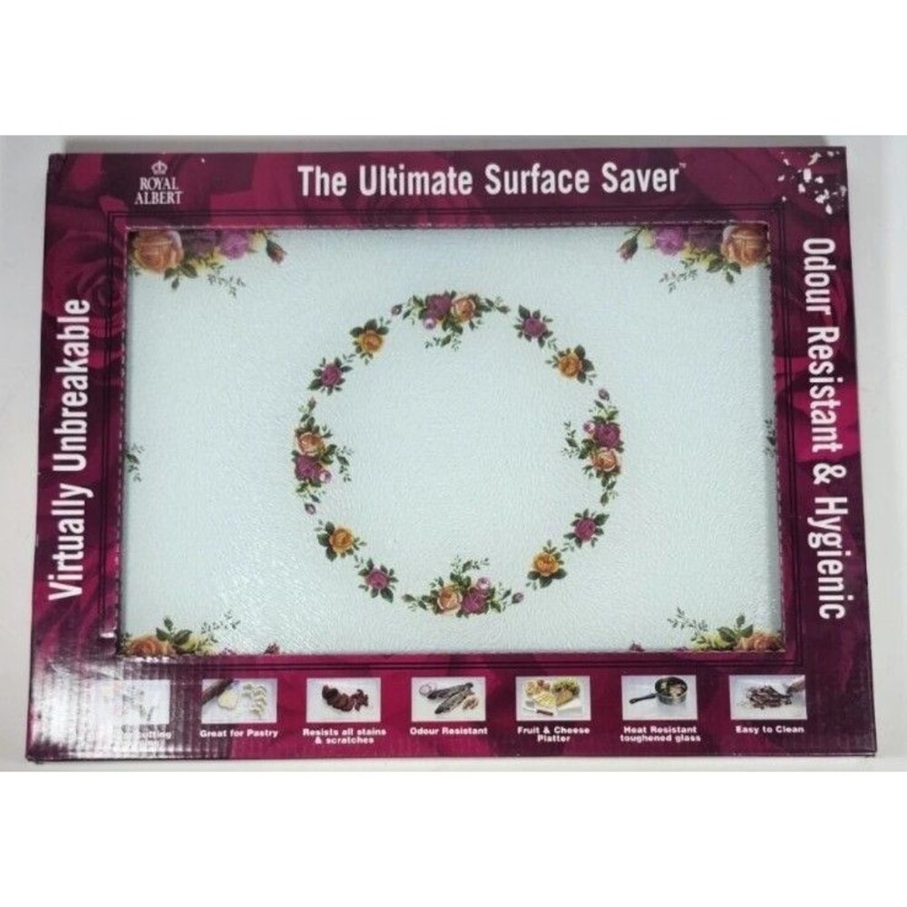 Royal Albert The Ultimate Surface Saver Glass Cutting Board NIB Blue Floral